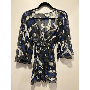 ECI Women's Sheer Printed Tunic with Embellished Bust 8/M